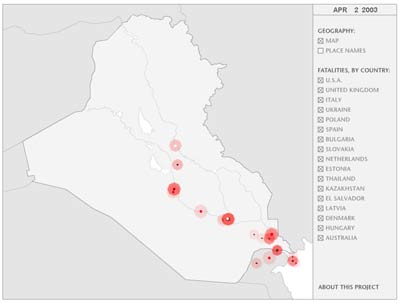 Mapa animado de las bajas en la guerra de Irak