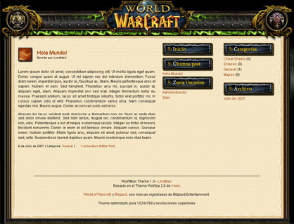 Theme WordPress sobre World of Warcraft en Castellano