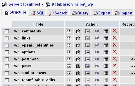 phpmyadmin-wordpress-database