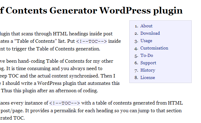 wordpress table of contents generator open source